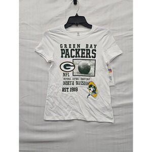 NFL Team Apparel Girls Green Bay Packers T Shirt White Cotton Size 10/12 Large